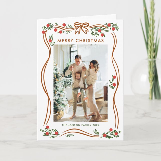 Cartão De Festividades Whimsical 5 Photo Boho Beige Arco de Natal Fita (Frente)