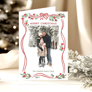 Cartão De Festividades Whimsical 5 Photo Boho Red Christmas Arco Ribbon