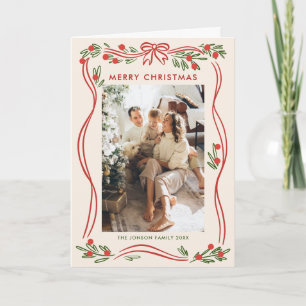 Cartão De Festividades Whimsical 5 Photo Boho Red Christmas Arco Ribbon