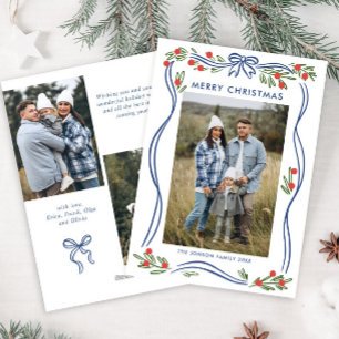 Cartão De Festividades Whimsical Boho Azul Arco de Natal Fita 3 Foto