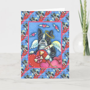 CARTÃO DE FESTIVIDADES WHIMSICAL BOSTON TERRIER CUPID, CUTE DOG VALENTINE