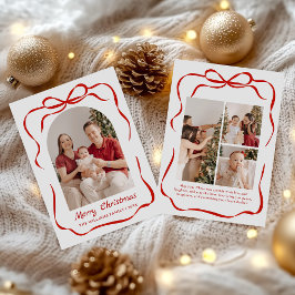 Cartão De Festividades Whimsical Bow Christmas Photo Hand-Drawn