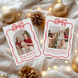 Cartão De Festividades Whimsical Bow Christmas Photo Hand-Drawn