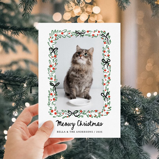 Cartão De Festividades Whimsical Bows | Cute Meowy Christmas from the Cat (Criador carregado)