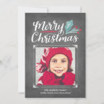 Cartão De Festividades Whimsical Chalkboard Hand Lettered Photo Natal<br><div class="desc">Envie seus cartões de natal em estilo com este cartão de feriado de 1 foto com trabalho de arte de caligrafia manchada e coloração aquosa holly. Opte por um toque extra luxuoso com papel texturado ou forma cortada.</div>