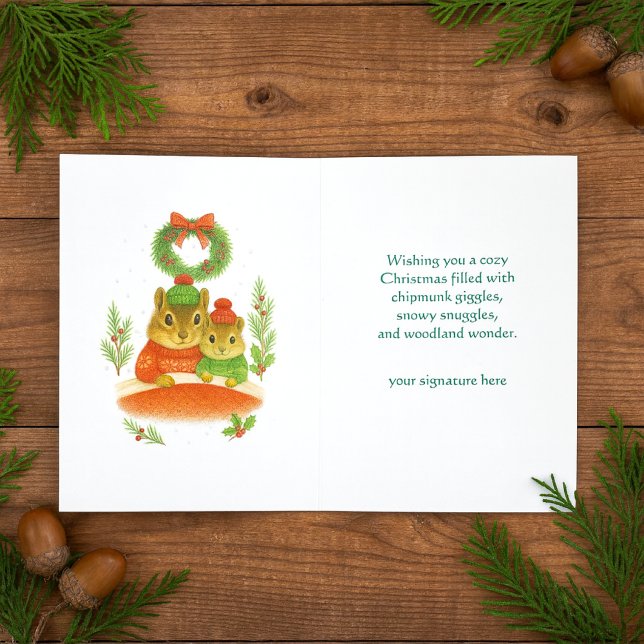 Cartão De Festividades Whimsical  Chipmunk Christmas Greeting Card (A charming Chipmunk Christmas card suitable for children.  )