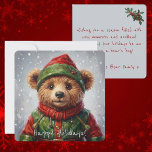 Cartão De Festividades Whimsical Christmas Elf Teddy Bear Painterly Style<br><div class="desc">Step into a storybook winter with this whimsical Christmas elf teddy bear holiday card. Featuring a charming woodland guardian dressed in festive green and red, this painterly design brings cosy magic to your seasonal greetings. Share a warm, furry hug with friends and family this midwinter, and easily update the text...</div>