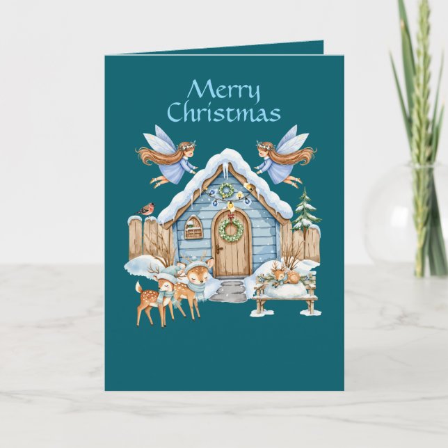 Cartão De Festividades Whimsical Christmas Folded Holiday Card (Frente)
