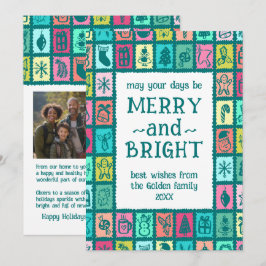 Cartão De Festividades Whimsical Christmas Grid Cute Custom 2 PHOTO