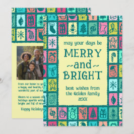 Cartão De Festividades Whimsical Christmas Grid Cute Custom 2 PHOTO