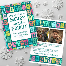 Cartão De Festividades Whimsical Christmas Grid Cute Custom 2 PHOTO