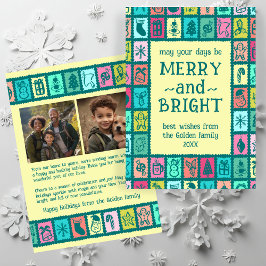 Cartão De Festividades Whimsical Christmas Grid Cute Custom 2 PHOTO