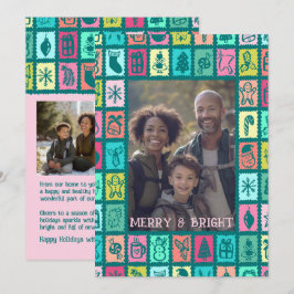 Cartão De Festividades Whimsical Christmas Grid Cute Custom 3 PHOTO