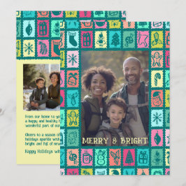 Cartão De Festividades Whimsical Christmas Grid Cute Custom 3 PHOTO