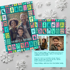 Cartão De Festividades Whimsical Christmas Grid Cute Custom 3 PHOTO
