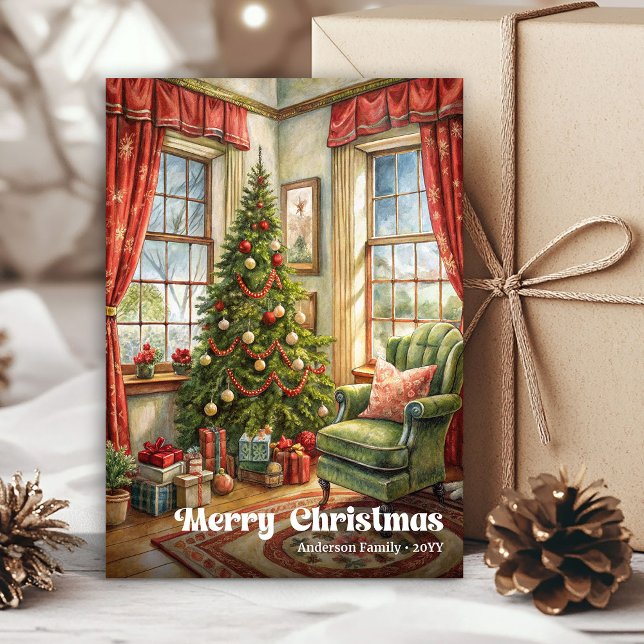 Cartão De Festividades Whimsical Christmas interior card rustic holiday  (Whimsical Christmas interior card rustic holiday art

)