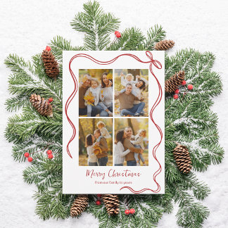 Cartão De Festividades Whimsical Christmas Photo Card with Red Bow