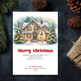 Cartão De Festividades Whimsical cozy Christmas scene cute winter home