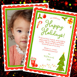 Cartão De Festividades Whimsical Cute Christmas CUSTOM PHOTO Scalloped