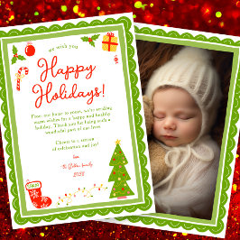 Cartão De Festividades Whimsical Cute Christmas CUSTOM PHOTO Scalloped