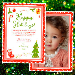 Cartão De Festividades Whimsical Cute Christmas CUSTOM PHOTO Scalloped