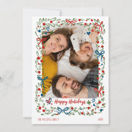 Cartão De Festividades Whimsical festive Christmas Photo Card wreath