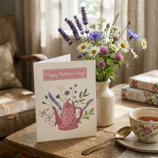 Cartão De Festividades Whimsical Floral Teapot Happy Mother's Day Greetin