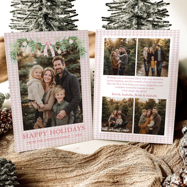 Cartão De Festividades Whimsical Grandmillenial Pink Bow Family Photo (Whimsical Grandmillenial Pink Bow Family Photo Holiday Card)