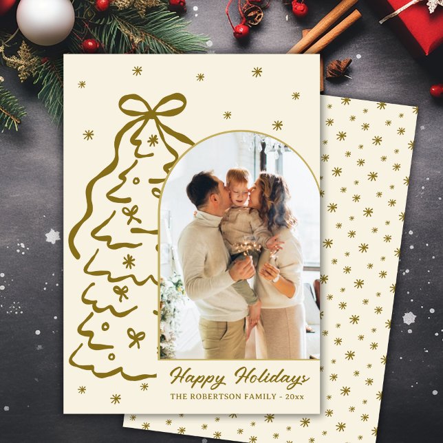 Cartão De Festividades Whimsical Hand-Drawn Christmas Tree Arch Photo (Criador carregado)