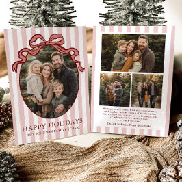 Cartão De Festividades Whimsical Hand Drawn Coquette Red Bow Family Photo