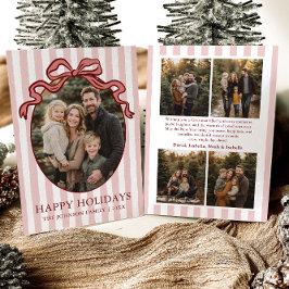 Cartão De Festividades Whimsical Hand Drawn Coquette Red Bow Family Photo