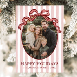 Cartão De Festividades Whimsical Hand Drawn Coquette Red Bow Family Photo