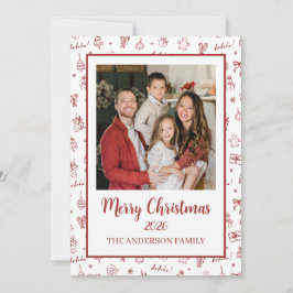 Cartão De Festividades Whimsical Hand Drawn Doodle Red