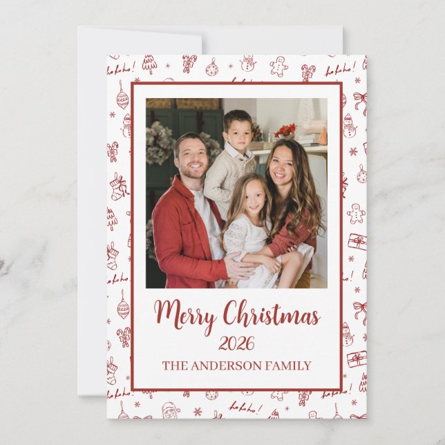 Cartão De Festividades Whimsical Hand Drawn Doodle Red (Frente)