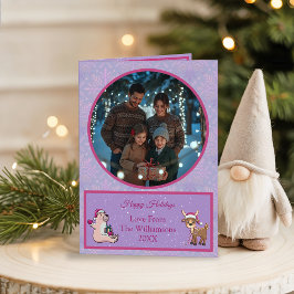 Cartão De Festividades Whimsical Lilac Holiday Photo Folded Holiday Card