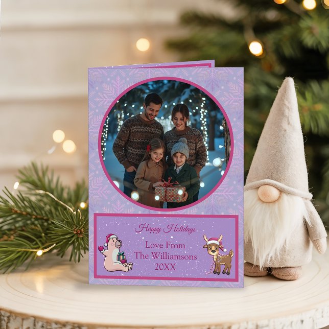 Cartão De Festividades Whimsical Lilac Holiday Photo Folded Holiday Card (Criador carregado)