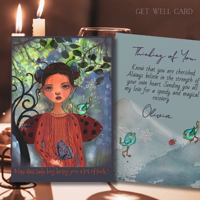 Cartão De Festividades Whimsical Lucky Ladybug Get Well Card (Whimsical Lucky Ladybug Get Well Card)