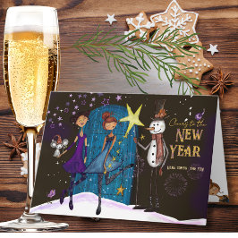 Cartão De Festividades Whimsical Midnight Magic New Year Greeting Card