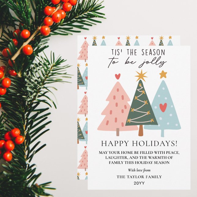 Cartão De Festividades Whimsical Pastel Christmas Trees Happy Holidays (Whimsical Pastel Christmas Trees Happy Holidays Holiday Card
)