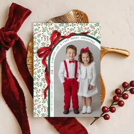 Cartão De Festividades Whimsical Red Bow Ribbon Christmas Holiday Photo