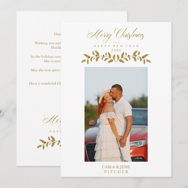 Cartão De Festividades Whimsical Script Quote Photo Christmas Family Gold (Frente/Verso)