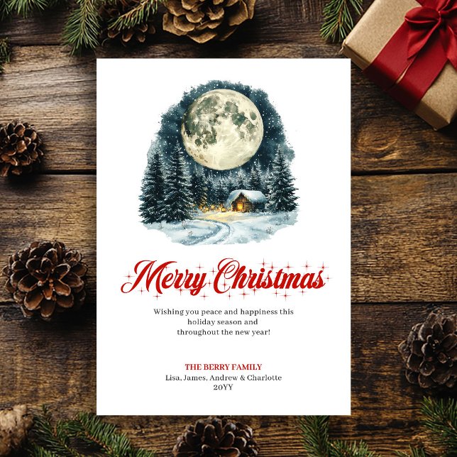 Cartão De Festividades Whimsical Winter Scene Red Green Greeting Card (Whimsical Winter Scene Red Green Greeting Card)