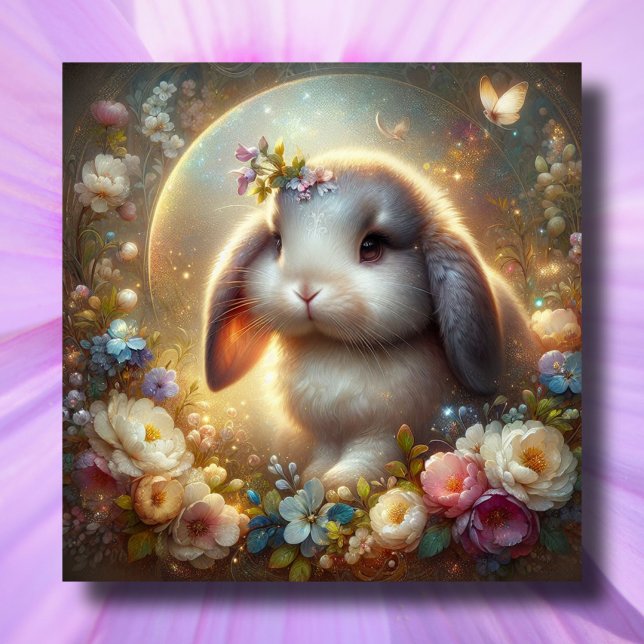 Cartão De Festividades Whimsof Fantasy Art Lop Ouvia Páscoa de Bunny (Criador carregado)