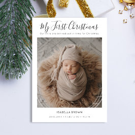 Cartão De Festividades Whimsy Script Baby's First Christmas Photo Card