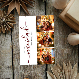 Cartão De Festividades Whimsy Script Feliz Navidad Natal Vermelho Escuro