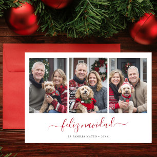 Cartão De Festividades Whimsy Script Hispânico Natal Feliz Navidad Vermel