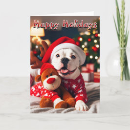 Cartão De Festividades White American Buldogue All Ready para o Natal