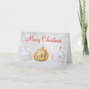 Cartão De Festividades White and Golden Ball With Snow Merry Christmas