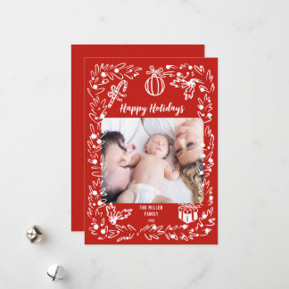 Cartão De Festividades White and red Christmas Photo Card whimsical