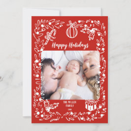 Cartão De Festividades White and red Christmas Photo Card whimsical